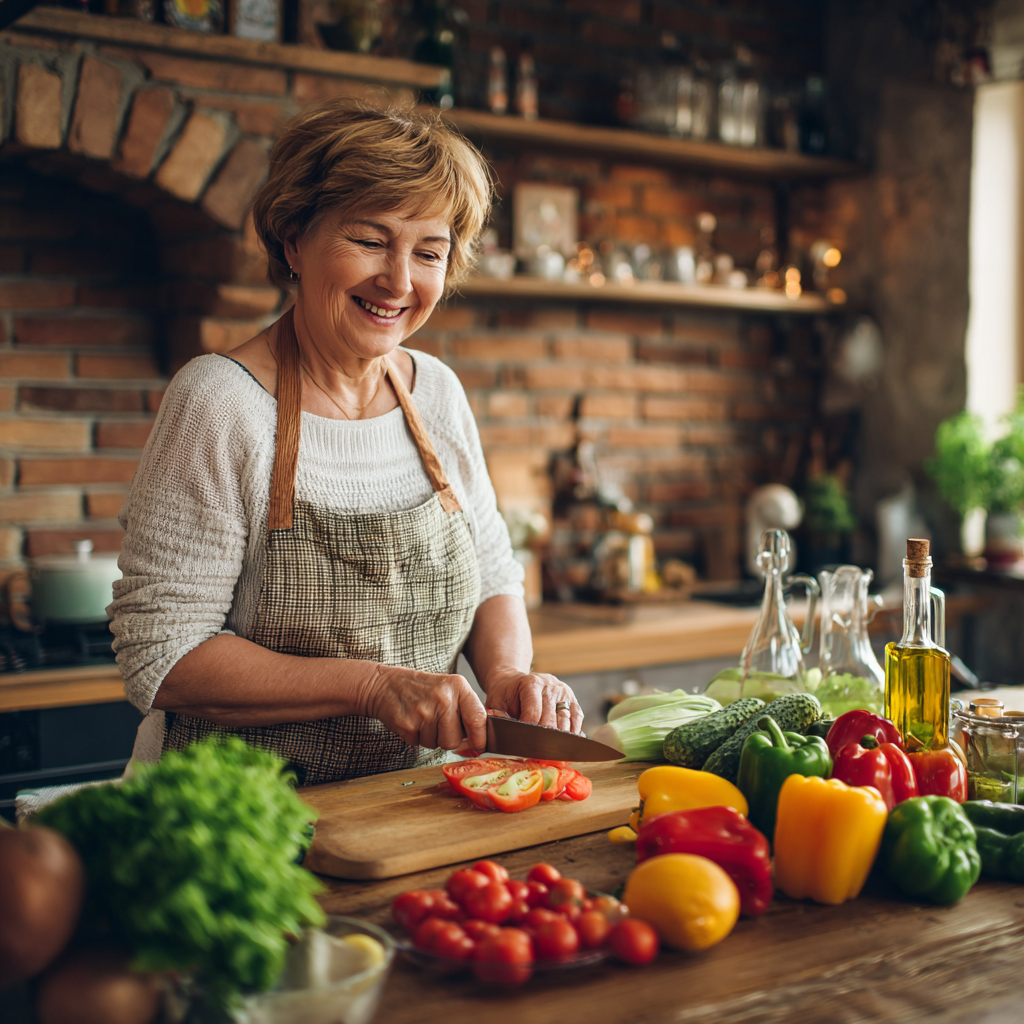 Professional Ukrainian businessman in his 50s eating healthy lunch at modern office desk with fresh salad and whole grain bread